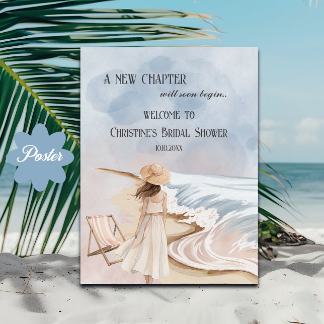 Watercolor Beach and Waves Bridal Shower Welcome Poster (Creator Uploaded)