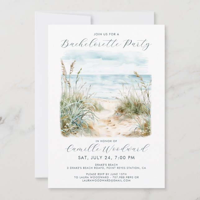 Watercolor Beach Bachelorette Party Invitation (Front)