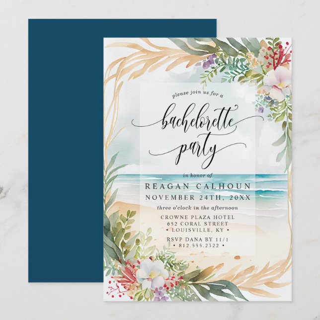 Watercolor Beach Bachelorette Party Invitation (Front/Back)