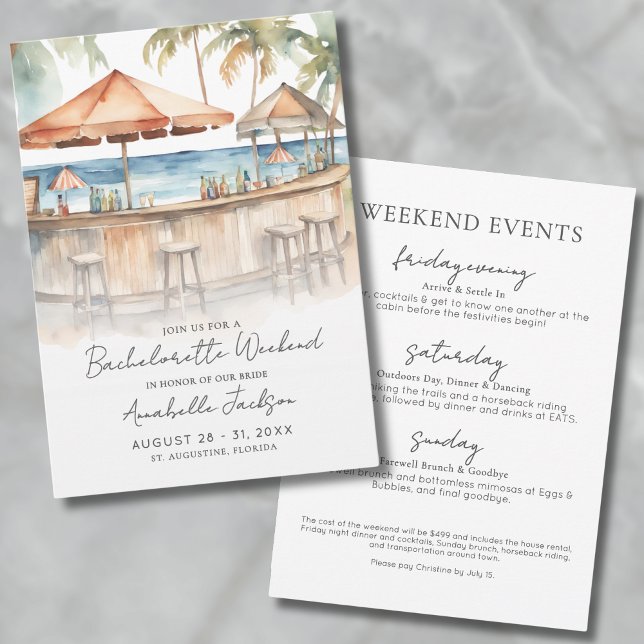 Watercolor Beach Bachelorette Party Invitation (Girls Weekend Watercolor Beach Bachelorette Party Invitation)