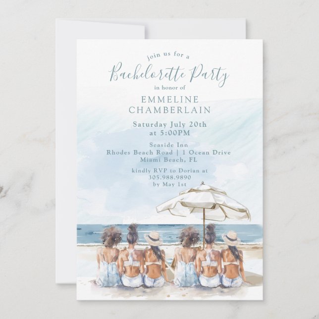 Watercolor Beach Bachelorette Party Invitation (Front)