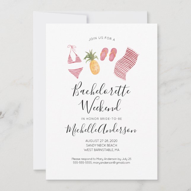 Watercolor Beach Bachelorette Weekend Invitation (Front)