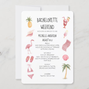 Watercolor Beach Bachelorette Weekend Itinerary Invitation