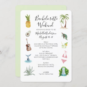 Watercolor Beach Bachelorette Weekend Itinerary Invitation