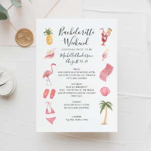 Watercolor Beach Bachelorette Weekend Itinerary Invitation