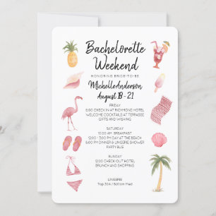 Watercolor Beach Bachelorette Weekend Itinerary Invitation