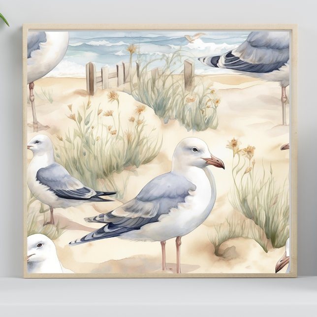 Watercolor Beach Bird Scene Poster (Creator Uploaded)