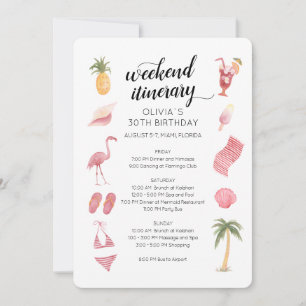 Watercolor Beach Birthday Weekend Itinerary Invitation