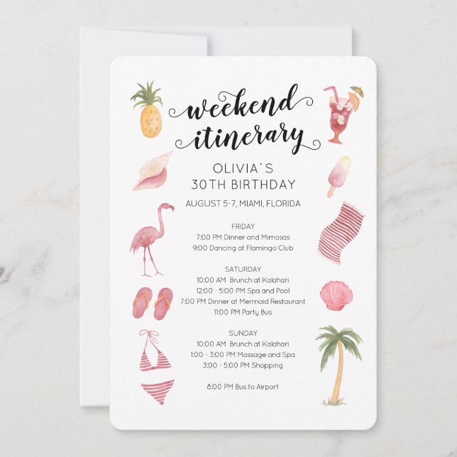 Watercolor Beach Birthday Weekend Itinerary Invitation (Front)