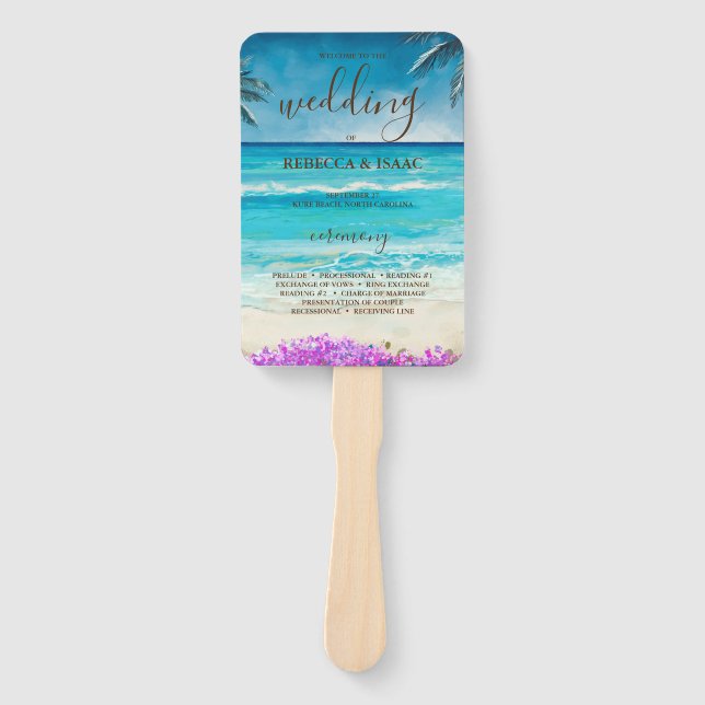 Watercolor Beach Blue Ocean Program Set of Fans (Front)