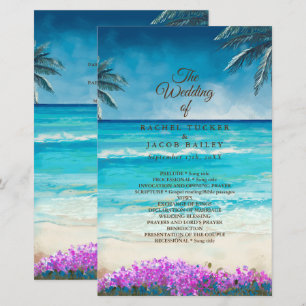 Watercolor Beach Blue Ocean Wedding Program