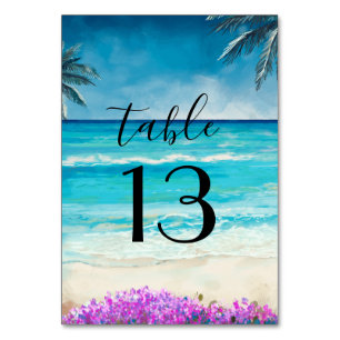 Watercolor Beach Blue Ocean Wedding Table Number