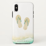 Watercolor Beach Botanical Flip Flops Case-Mate iPhone Case<br><div class="desc">Elegant watercolor tropical island botanical embellished flip flops with sandy beach accent,  personalised with name,  iPhone case.</div>