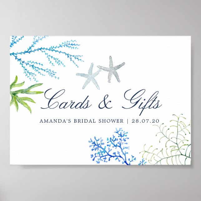 Watercolor Beach Bridal Shower Cards and Gifts Poster (Front)