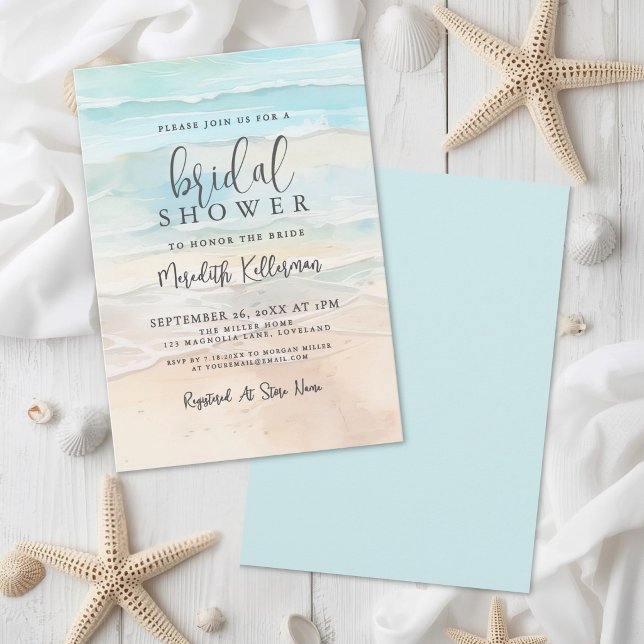 Watercolor Beach Bridal Shower Invitation (Watercolor Beach Bridal Shower Invitation)