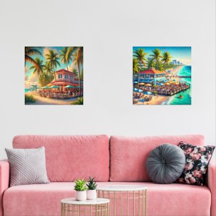 Watercolor Beach Cafe Wall Art Set