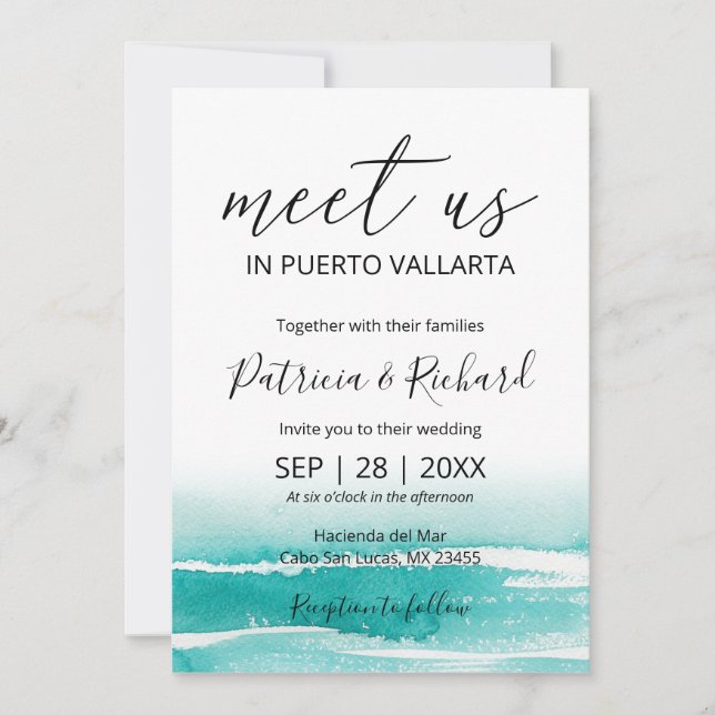 Watercolor Beach Caribbean Destination Wedding Invitation (Front)