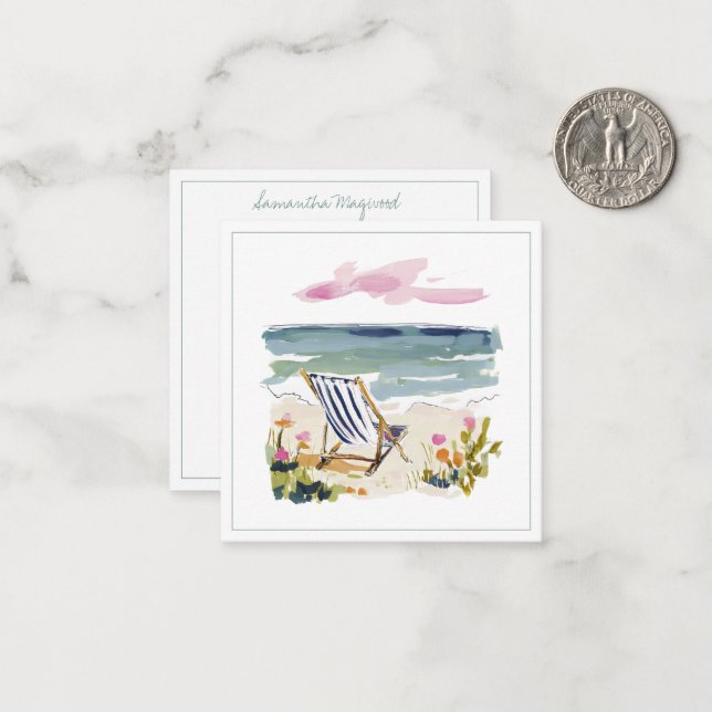 Watercolor Beach Chair Personalised Card (Front/Back In Situ)