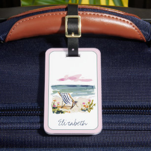 Watercolor Beach Chair Personalised Luggage Tag