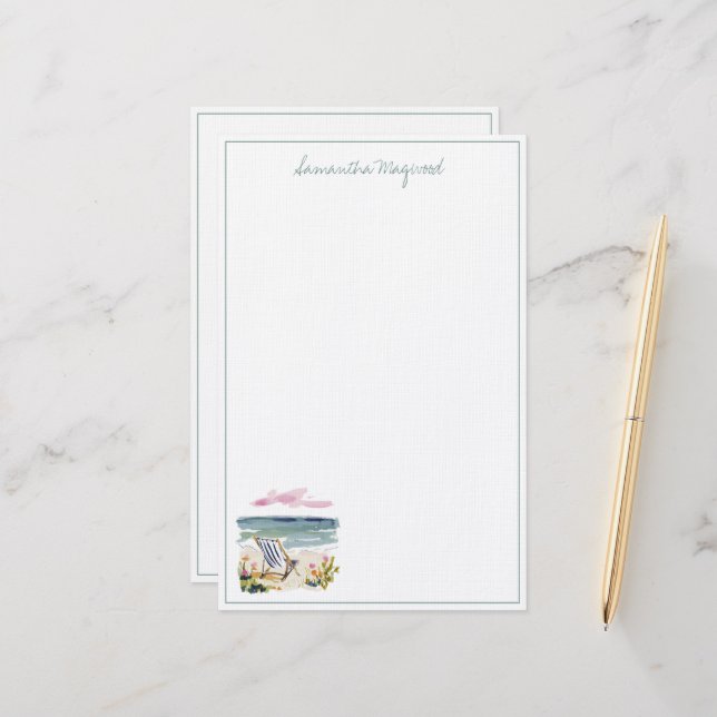 Watercolor Beach Chair Personalised Stationery (Front/Back In Situ)