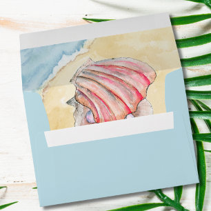 Watercolor Beach Clam & Pearls Bridal Shower Envelope