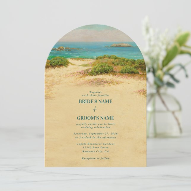 Watercolor Beach Coastal Arch Wedding Invitation (Standing Front)
