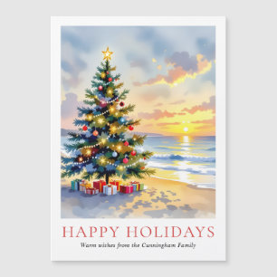 Watercolor Beach Coastal Christmas Magnetic Card