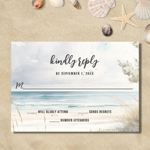 Watercolor Beach Coastal Destination Wedding RSVP Card