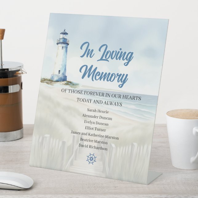 Watercolor Beach, Coastal In Loving Memory Pedestal Sign (In SItu)