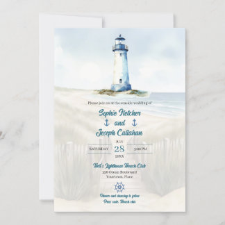 Watercolor Beach, Coastal New England Wedding Invitation