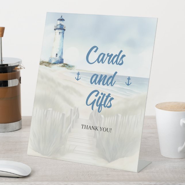 Watercolor Beach, Coastal New England Wedding Pedestal Sign (In SItu)