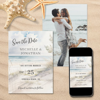 Watercolor Beach Coastal PHOTO Wedding Save The Date