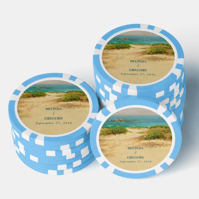 Watercolor Beach Coastal Wedding Destination Poker Chips (Stack)