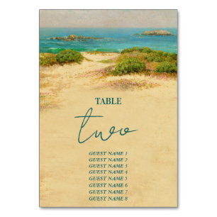 Watercolor Beach Coastal Wedding Destination Table Number