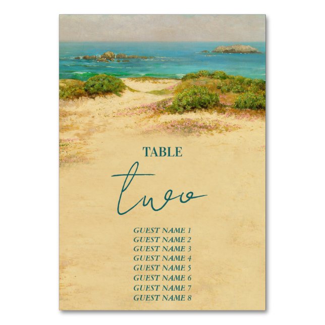 Watercolor Beach Coastal Wedding Destination Table Number (Front)