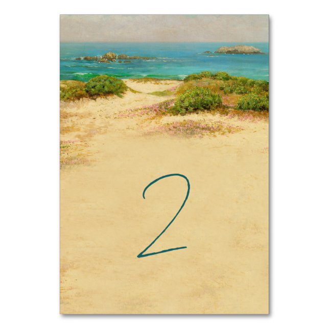 Watercolor Beach Coastal Wedding Destination Table Number (Front)