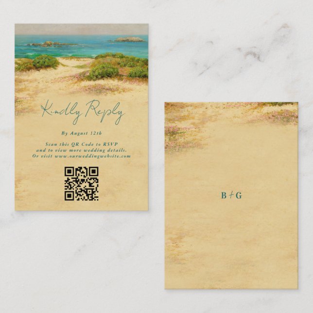 Watercolor Beach Coastal Wedding Enclosure Card (Front/Back)