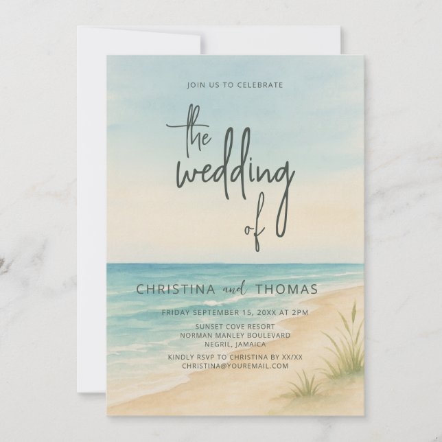 Watercolor Beach Coastal Wedding Invitation (Front)