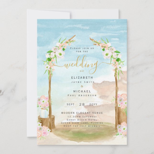 Watercolor Beach Coastal Wedding Invitation (Front)