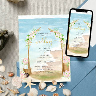 Watercolor Beach Coastal Wedding Invitation