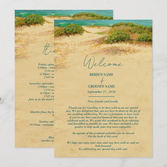 Watercolor Beach Coastal Wedding Itinerary  Programme (Front/Back)