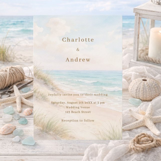 Watercolor beach coatal modern wedding invitation (Creator Uploaded)