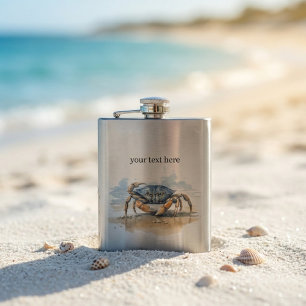 Watercolor Beach Crab, custom Hip Flask