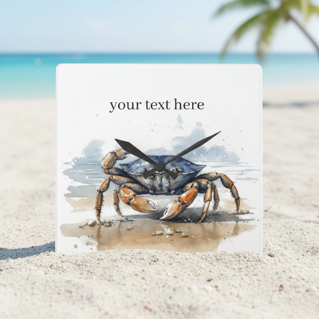 Watercolor Beach Crab, custom Square Wall Clock (Creator Uploaded)