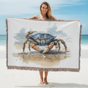 Watercolor Beach Crab Throw Blanket