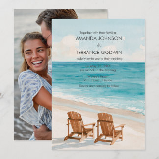 Watercolor Beach Destination Wedding Photo  Invitation