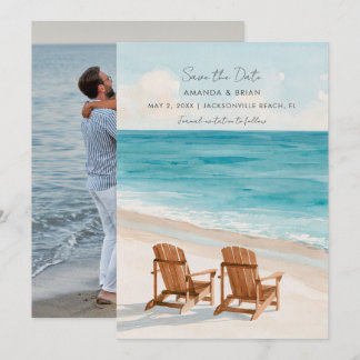 Watercolor Beach Destination Wedding Photo Save The Date