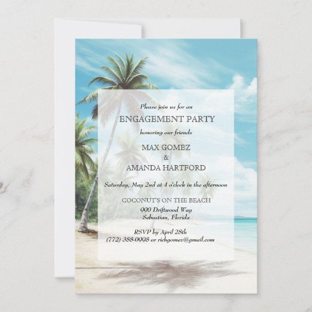 Watercolor Beach Engagement Party Invitation (Front)