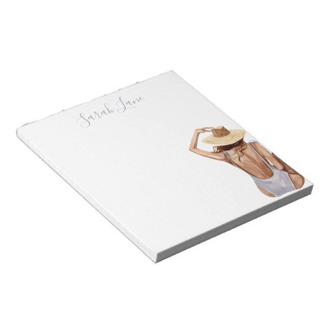 Watercolor Beach Girl Personalised Notepad (Angled)