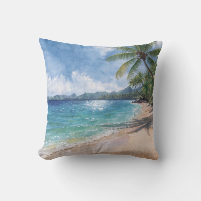 Watercolor Beach Hawaii Cushion (Front)